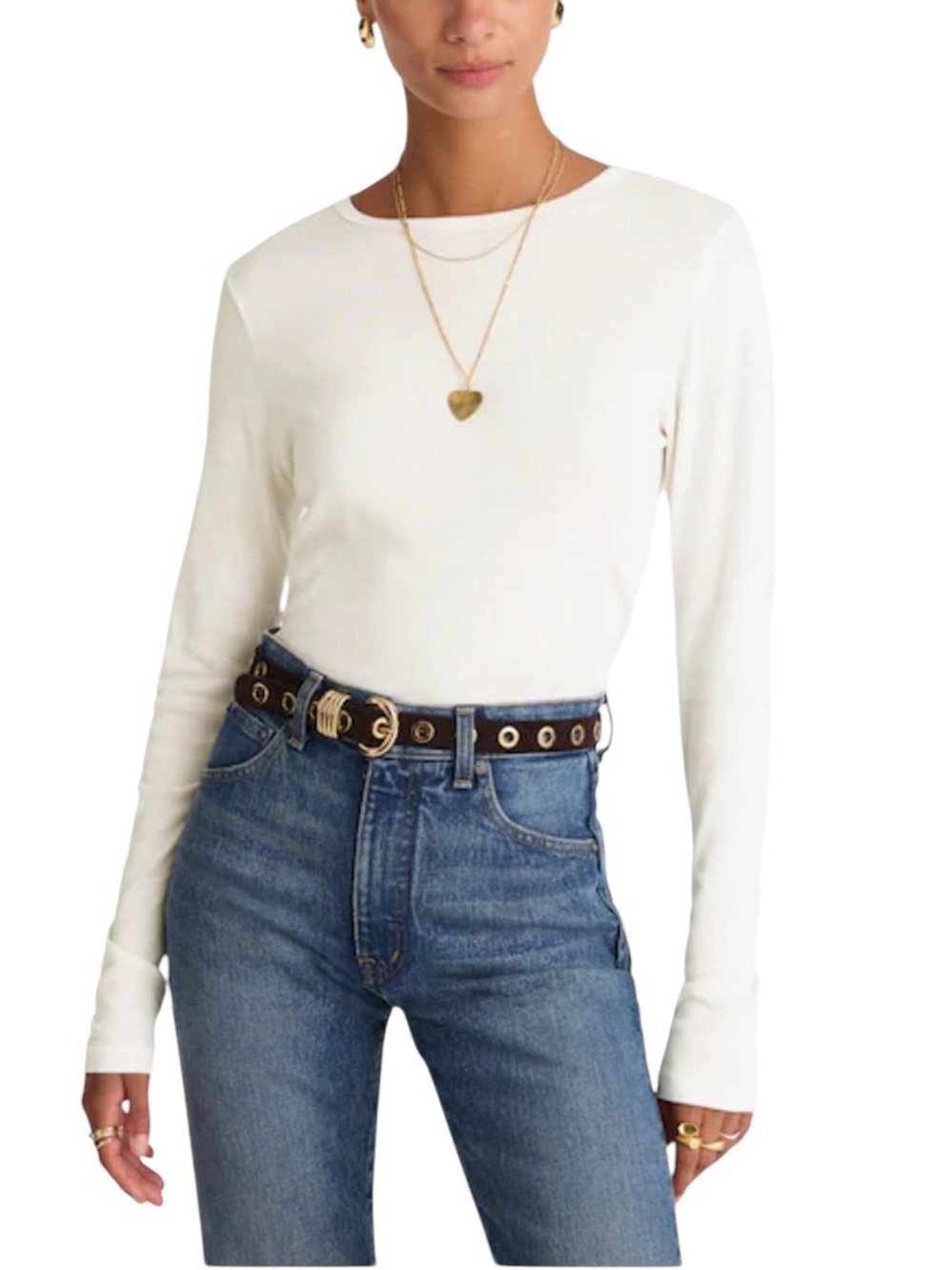 NEW Madewell Crewneck Long-Sleeve Tee in White SoSoft Cotton Size XL
